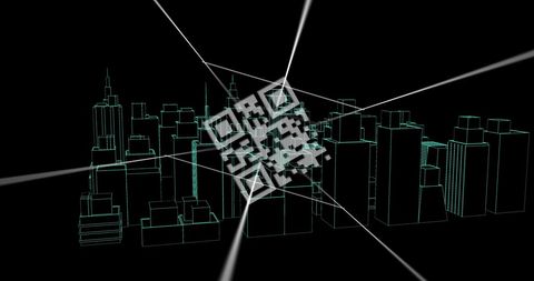 Digital QR Code in Futuristic Cityscape