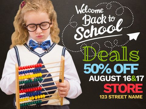 Back to school sale with child using abacus