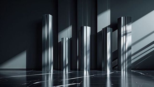 Minimalist Metallic Cylindrical Pedestals with Light and Shadow Play