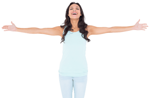 Joyful Woman with Arms Outstretched on Transparent Background