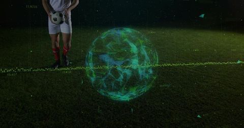 Soccer Player Balancing Innovations with AR Technology at Night