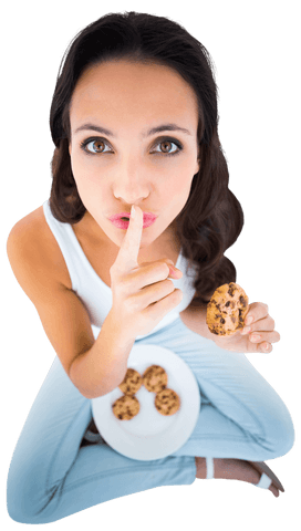 brunette woman quietly enjoying chocolate chip cookies transparent background - Download Free Stock Videos Pikwizard.com