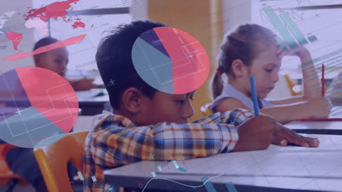 Young Student Engaging with Reduced Basics Learning Data Infographic Overlay