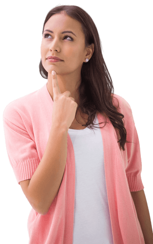 Brunette Woman in Pink Navigating Thoughts Transparent Background