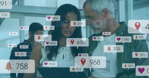 Marketing Professionals Analyzing Social Media Insights in Digital Office