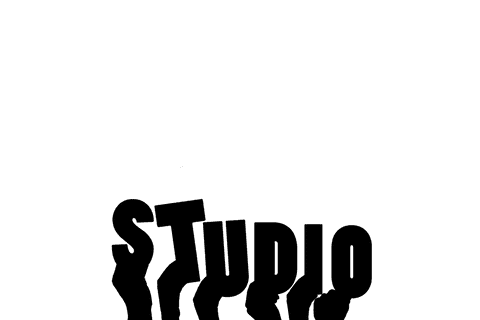 Transparent digital illustration of hands with studio text