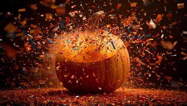Exploding Confetti from Pumpkin Creates Vivid Festival Illumination