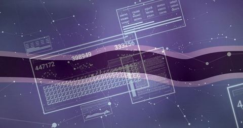 Translucent virtual keyboard with floating data dashboards and network visualization