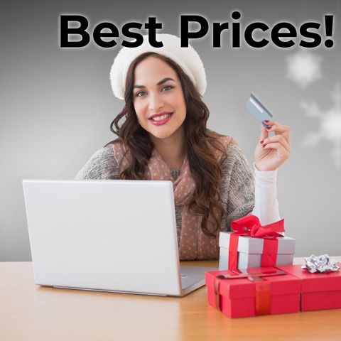 smiling woman shopping online holiday discounts - Download Free Stock Templates Pikwizard.com