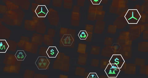 Digital Eco Icons Against Abstract Square Background