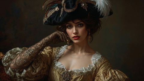 Regal Noblewoman in Baroque Costume with Tricorn Hat