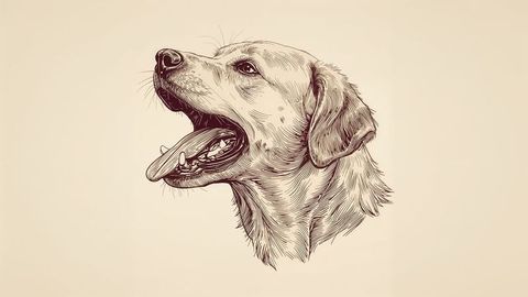Vintage canine illustration with detailed fur on beige background