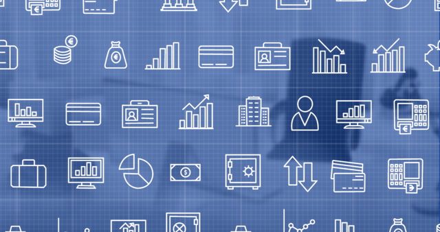 Data Processing and Business Finance Icons on Grid Background - Download Free Stock Images Pikwizard.com