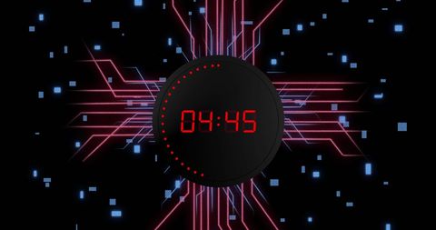 Futuristic digital countdown on circuit board background