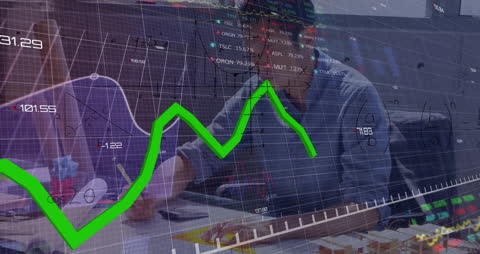 Dynamic Financial Data and Asian Architect Collaboration Concept