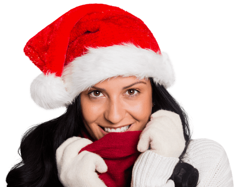 woman smiling with santa hat enjoying festive season isolated transparent - Download Free Stock Videos Pikwizard.com