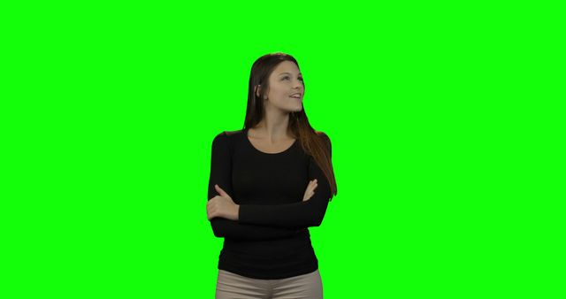 Smiling Woman Standing With Folded Arms On Green Screen Background - Download Free Stock Images Pikwizard.com