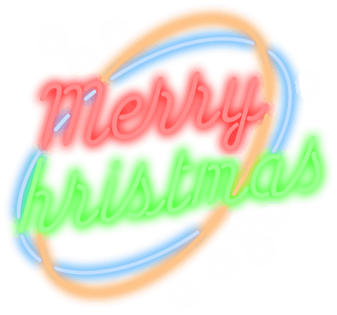 Transparent neon merry christmas text design with bright colors