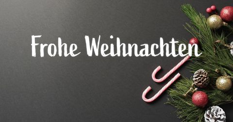 Festive German Christmas Greeting with Candy Canes and Baubles