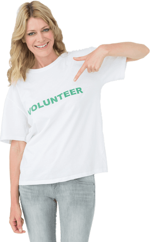 Happy Woman in Volunteer T-Shirt on Transparent Background
