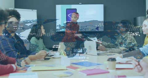 Global Business Team Collaborating in Modern Office