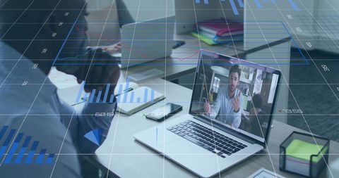 Business Professionals in Virtual Meeting Analyzing Financial Data Trends