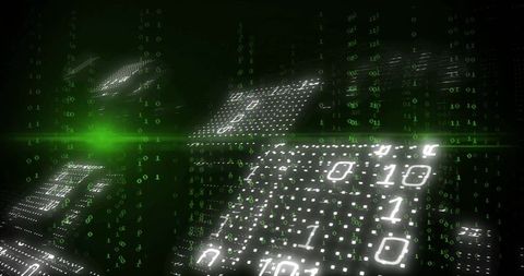 Futuristic binary code displays with neon green glows
