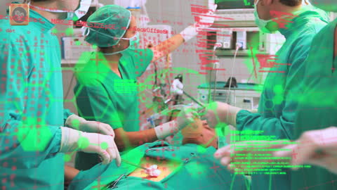 High-Tech Surgery Team with Digital Data Overlay