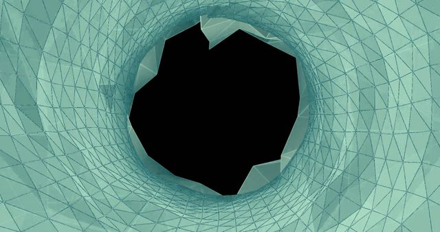 Image of green tunnel of shapes with copy space on black background. Abstract and pattern concept digitally generated image.