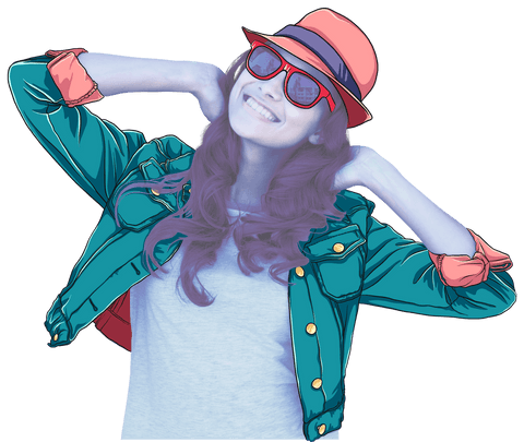 Stylish transparent illustrated woman enjoying happy moments