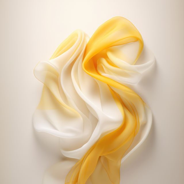 White and yellow silk material on white background, created using generative ai technology. Fabric, texture and colour concept digitally generated image.