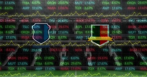 Dynamic Data Streams Overlaying Sports Stadium with Team Logos - Download Free Stock Images Pikwizard.com