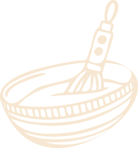Stylized transparent mixing bowl with whisk line art