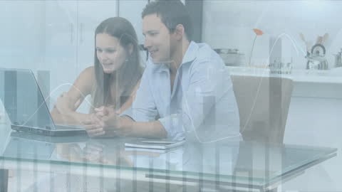 Couple Engaging with Financial Data on Laptop at Home