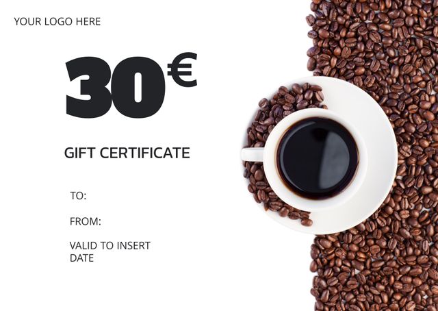 Coffee Gift Certificate Template with Cup and Beans for Shops and Tastings - Download Free Stock Templates Pikwizard.com