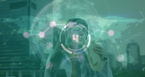 Animated Global Digital Network Concept with Woman and Smartphone