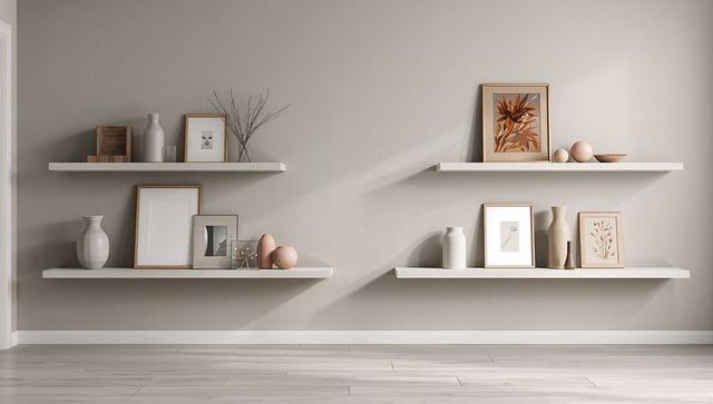 Modern Minimalist Shelves with Ceramic Vases and Art Decor
