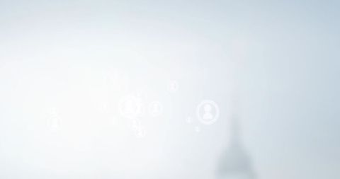 Minimal digital network connecting user icons with glowing nodes and soft bokeh background