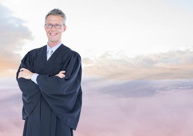 Smiling Judge in Robes Against Serene Sky Background - Download Free Stock Photos Pikwizard.com