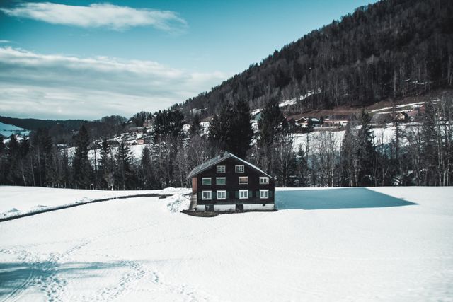 Perfect for conveying peaceful winter retreats, solitude, and nature. Ideal for travel websites, blogs, or environmental campaigns focused on winter vacations, outdoor activities, and nature appreciation.