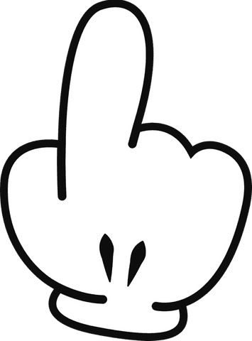 Humorous cartoon glove middle finger on transparent background
