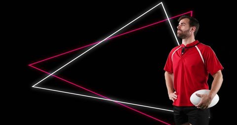 Rugby Player with Neon Triangles in Dynamic Pose