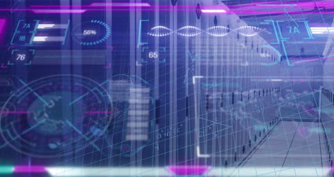 Futuristic Digital Interface with Data and Equations in Modern Server Room