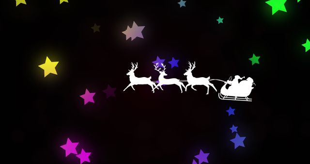 Silhouette of Santa Sleigh and Reindeer with Colorful Stars - Download Free Stock Images Pikwizard.com