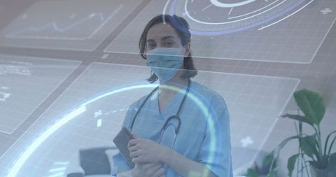 Nurse with holographic charts in modern healthcare environment
