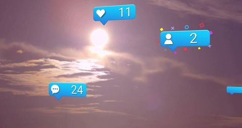 Digital Emojis Hovering in Vibrant Sunset Sky