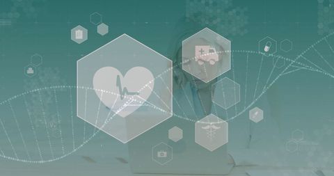 Female Doctor Engaging with MedTech Icons and DNA Strand - Download Free Stock Images Pikwizard.com