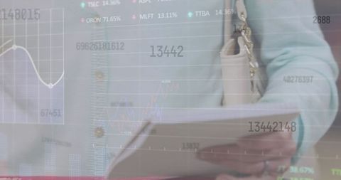 Business statistics overlay with shopping detail in hand