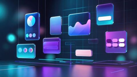 Futuristic Holographic UI Panels in 3D Digital Space with Neon Charts - Download Free Stock Images Pikwizard.com