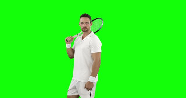 Professional Tennis Player Posing with Racket Against Green Screen - Download Free Stock Images Pikwizard.com